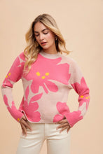 Load image into Gallery viewer, AnnieWear Flower Jacquard Crop Sweater in Hot Pink
