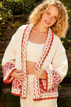 Load image into Gallery viewer, POL Open Front Knit Sweater Cardigan with Aztec Print in Cream/Brick
