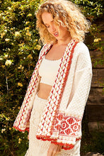 Load image into Gallery viewer, POL Open Front Knit Sweater Cardigan with Aztec Print in Cream/Brick
