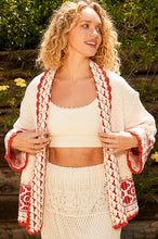 Load image into Gallery viewer, POL Open Front Knit Sweater Cardigan with Aztec Print in Cream/Brick
