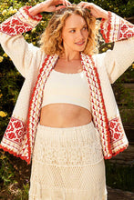 Load image into Gallery viewer, POL Open Front Knit Sweater Cardigan with Aztec Print in Cream/Brick
