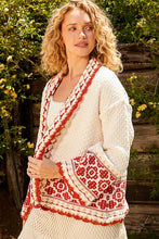 Load image into Gallery viewer, POL Open Front Knit Sweater Cardigan with Aztec Print in Cream/Brick
