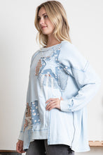Load image into Gallery viewer, BlueVelvet Cotton Terry Knit Top with Patchwork Details in Sky Blue
