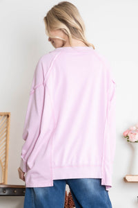BlueVelvet Cotton Terry Knit Top with Patchwork Details in Light Pink