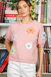 Vine & Love Sweater with Flowers in Pink