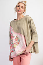 Load image into Gallery viewer, Easel OVERSIZED Heart Patched Knit Top in Sage
