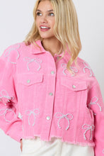 Load image into Gallery viewer, Peach Love CROPPED Corduroy Jacket with Pearl Bows in Candy Pink
