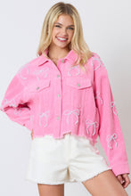 Load image into Gallery viewer, Peach Love CROPPED Corduroy Jacket with Pearl Bows in Candy Pink
