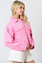 Load image into Gallery viewer, Peach Love CROPPED Corduroy Jacket with Pearl Bows in Candy Pink
