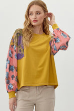 Load image into Gallery viewer, Jodifl Solid Color Top with Floral Print Sleeves in Mustard Mix
