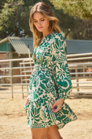 Oddi Tropical Print Mini Dress in Green White Combo