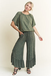 J.Her Mineral Washed Big Ruffle Pants in Olive