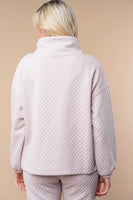 White Birch Solid Color Textured High Neck Top in Stone