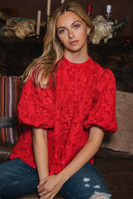 Load image into Gallery viewer, Oddi Floral Jacquard Print Baby Doll Top in Red
