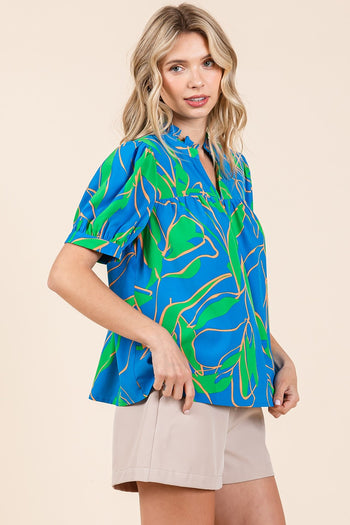 Mittoshop Leaf Print Babydoll Top in Azure Combo FINAL SALE