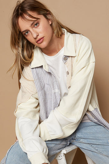 POL OVERSIZED Contrasting Print Twill Jacket in Stripe/Cream