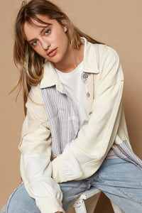 POL OVERSIZED Contrasting Print Twill Jacket in Stripe/Cream