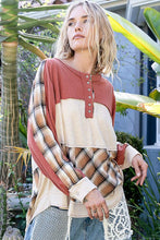 Load image into Gallery viewer, POL Knit Cotton and Plaid Print Top in Red Pumpkin
