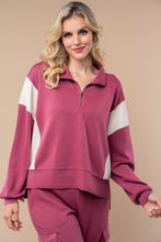 Load image into Gallery viewer, White Birch Color Block Scuba Knit Half Zip Top in Raspberry
