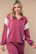 White Birch Color Block Scuba Knit Half Zip Top in Raspberry FINAL SALE