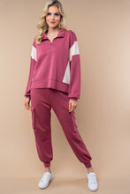 Load image into Gallery viewer, White Birch Color Block Scuba Knit Half Zip Top in Raspberry
