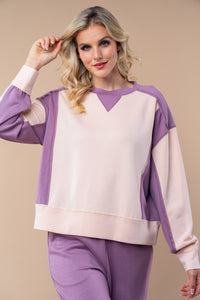 White Birch Color Block Scuba Knit Top in Apricot