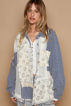 Load image into Gallery viewer, POL Twill Top with Contrasting Crochet Details in Denim Stripe
