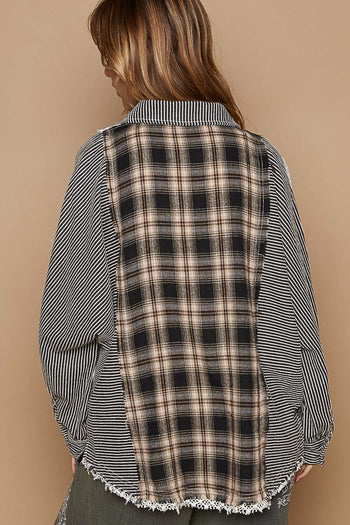 POL Twill Top with Contrasting Crochet Details in Black Stripe