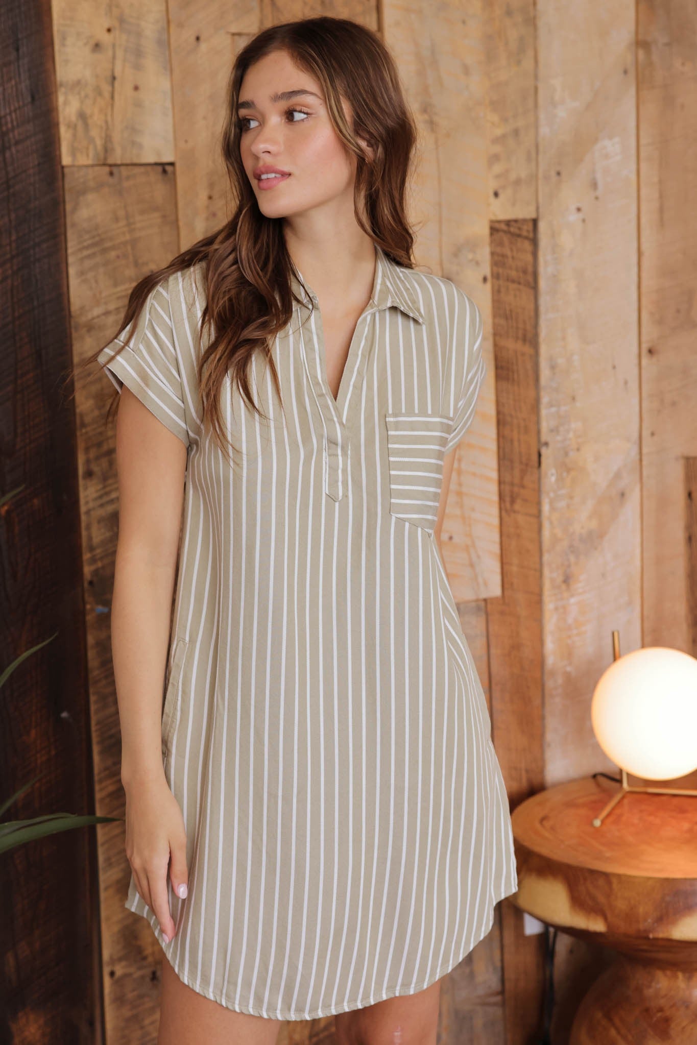 Blu Pepper Striped Dress in Olive S Blu Pepper Striped Dress in Olive S
