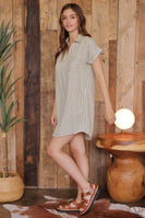 Blu Pepper Striped Dress in Olive S Blu Pepper Striped Dress in Olive S