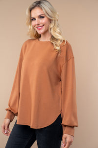 White Birch Long Sleeve Solid Color Knit Top in Caramel