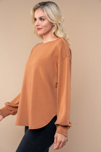 White Birch Long Sleeve Solid Color Knit Top in Caramel