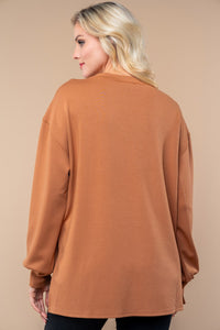 White Birch Long Sleeve Solid Color Knit Top in Caramel