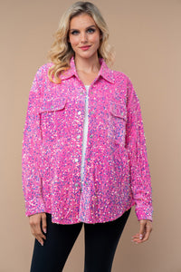 White Birch Knit Solid Color Velvet Sequin Top in Pink