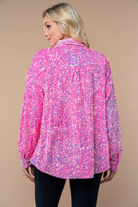 White Birch Knit Solid Color Velvet Sequin Top in Pink