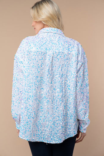 White Birch Knit Solid Color Velvet Sequin Top in White