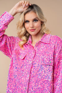 White Birch Knit Solid Color Velvet Sequin Top in Pink