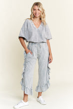 Load image into Gallery viewer, J.Her Mineral Washed Side Ruffle Cropped Pants in Silver Grey
