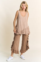 Load image into Gallery viewer, J.Her Mineral Washed Side Ruffle Cropped Pants in Mocha
