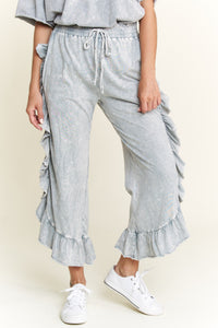 J.Her Mineral Washed Side Ruffle Cropped Pants in Silver Grey