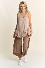 Load image into Gallery viewer, J.Her Mineral Washed Side Ruffle Cropped Pants in Mocha
