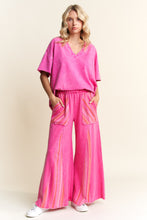 Load image into Gallery viewer, J.Her Mineral Washed Striped Detailed Flare Pants in Hot Pink
