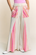 J.Her Mineral Washed Striped Detailed Flare Pants in Taupe