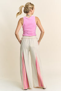 J.Her Mineral Washed Striped Detailed Flare Pants in Taupe