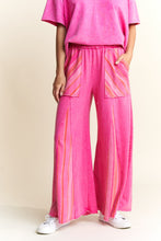 Load image into Gallery viewer, J.Her Mineral Washed Striped Detailed Flare Pants in Hot Pink
