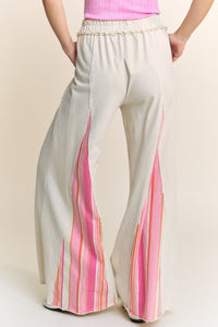 J.Her Mineral Washed Striped Detailed Flare Pants in Natural