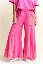 Load image into Gallery viewer, J.Her Mineral Washed Striped Detailed Flare Pants in Hot Pink
