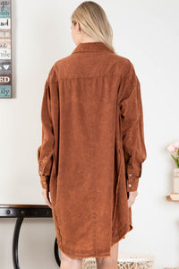 BlueVelvet Mineral Washed Cotton Button Down Dress in Mocha