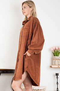 BlueVelvet Mineral Washed Cotton Button Down Dress in Mocha