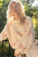 POL OVERSIZED Bow Pattern Sweater in Cream/Pink